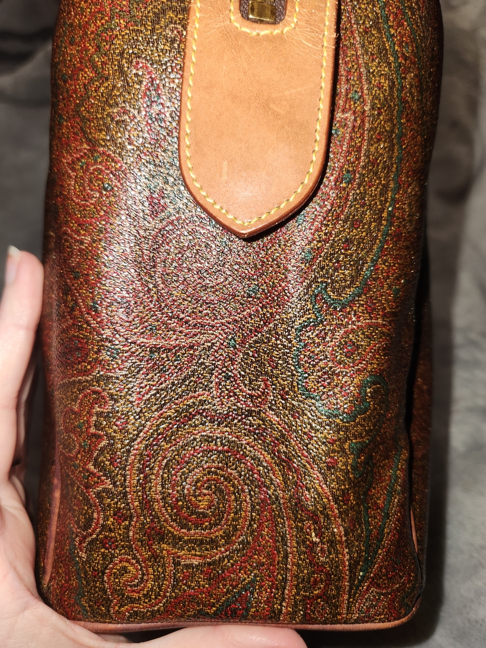Etro Vintage Milano Paisley Satchel Handbag in Brown with Tan Trim - Picture 4 of 8
